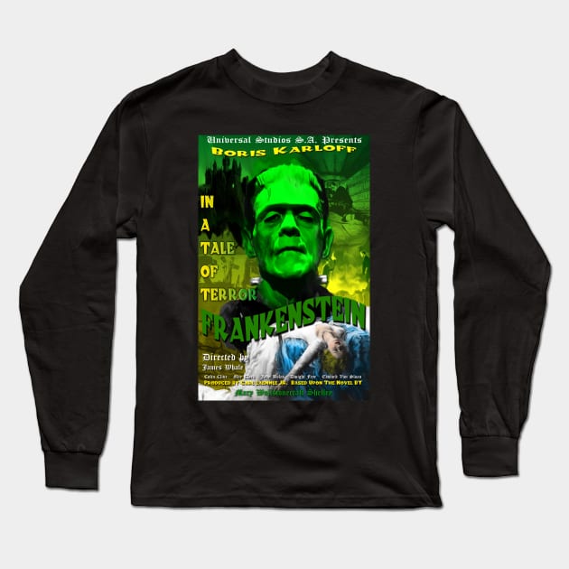 Frankenstein Faux Retro Movie Poster Long Sleeve T-Shirt by xenomorphicpress